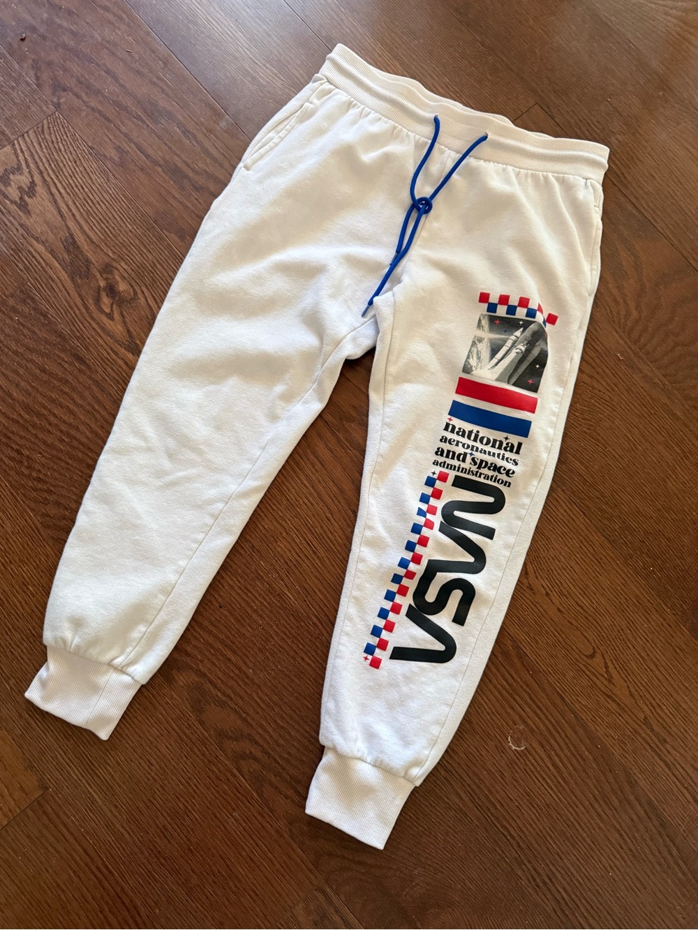 NASA White Jogger Sweatpants with Blue Drawstring - Picture 1 of 5